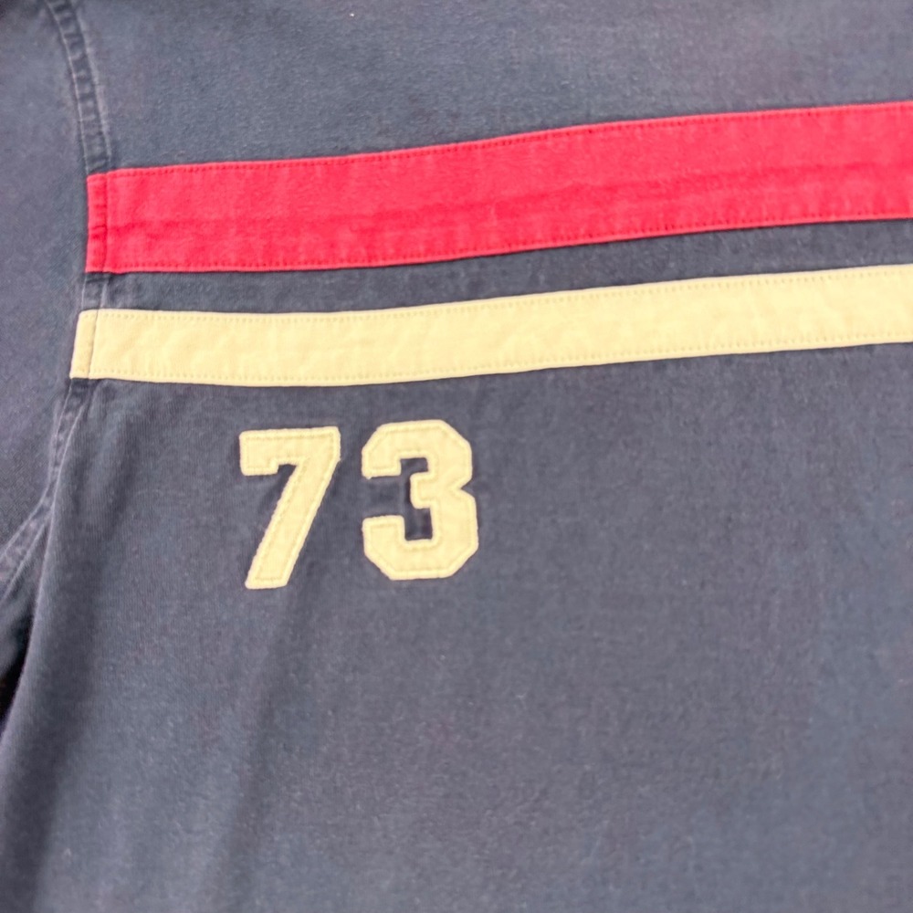 Timberland Early 2000's Men's Long Sleeve T Shirt Large Navy Blue 73 Stripe Logo - Picture 2 of 7